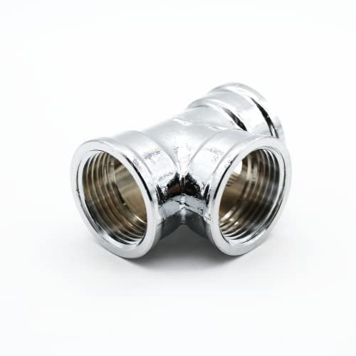 DOJA Barcelona | Te Laiton Chrome | 4 Raccord Femelle T 90° | Taille 1’’ | FFF | Connecteur en T pour Reducteur de Pression Eau, Stop Douche, Robinet Radiateur, Double Evacuation Machine a Laver