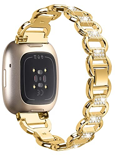 AISPORTS Kompatibel Mit Fitbit Sense 2/Versa 4 Armband für Frauen - Kristall Bling Glitzer Diamanten Schmuck Metall Verstellbares Ersatzarmband