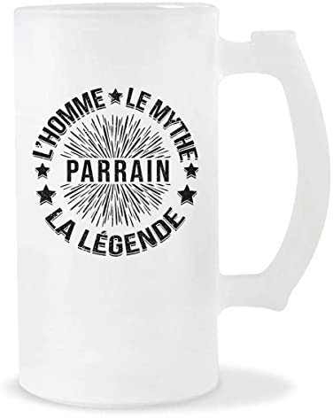 Chope de bière Parrain L'homme le mythe la légende | Verre à Bière Pinte 50 cl Cadeau famille original et drôle