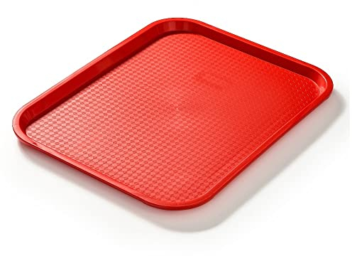 Forgast Bandeja Rectangular para Servir | Tamaño 45x35 cm | Fast-Food | Polipropileno | Bandeja Decorativa | Bandeja de Camarero | Color Rojo | Apta para lavavajillas camareros