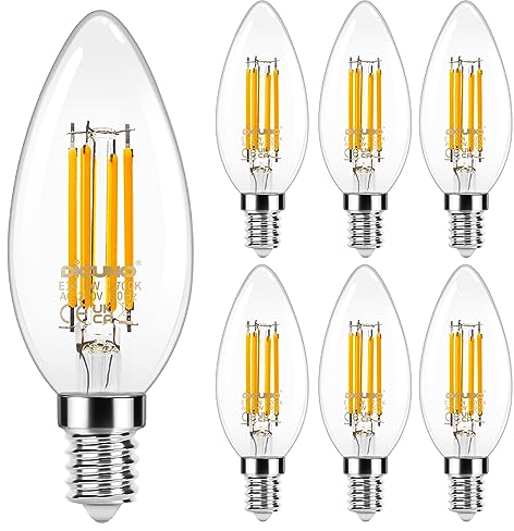 DiCUNO Ampoule LED E14, blanc chaud 2700K, 3.5W ampoule led flamme équivalent 40W incandescence, 480LM, Non-dimmable, Vintage filament en forme de bougie pour lustre et plafonnier, 6 Pièces