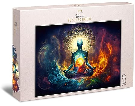 Ulmer Puzzleschmiede - 1000 Teile Puzzle „Seelenflug“ - wunderbar inszeniertes, spirituelles Puzzle-Motiv zum Thema Yoga & Meditation - für motivierte Puzzler, mit Puzzle-Qualität Made in Germany