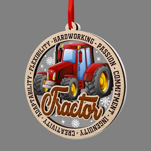 GOSBLUE Traktor Ornamente für Weihnachtsbaum, Traktor Ornament 2 Schichten Holz & Acryl für Bauern, Traktor Geschenke für Weihnachtsdekoration 2023