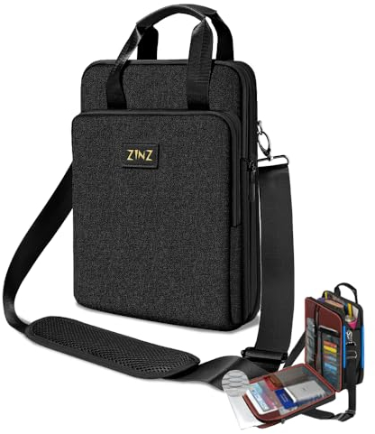 ZINZ Laptoptasche 12,3-13 Zoll Umhängetasche mit erweiterbarem Fach und Wertsachenfach,Schwarz