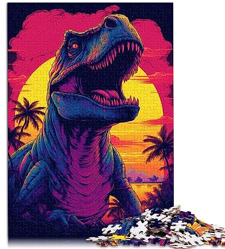 Dinosaurier-Sonnenuntergang-Dino, 1000 große Teile, Puzzle für Erwachsene, Premium-Brett aus 100% recyceltem Material für Erwachsene und Kinder ab 12 Jahren, 26 x 38 cm