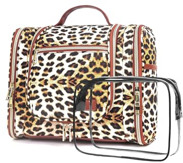 Pearl Angeli Reise-Kulturbeutel zum Aufhängen für Damen und Herren, Kosmetik-Make-up-Tasche, Wasserabweisend in voller Größe mit Haken(Leopard Schwarz)