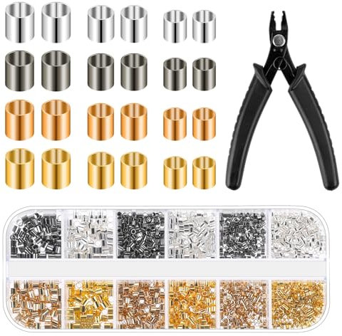 2200 Stück Quetschperlen, Crimp Perlen Set mit Quetschzange 1,5/2/2,5 mm Tube Crimp Perlen Quetschröhrchen für Heimwerker Armbänder Halsketten Ohrringe Schmuckherstellung (4 Farben)