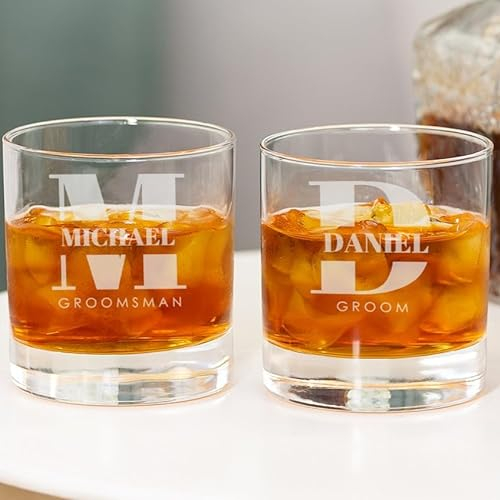 Wanapix | Pack 2 Vasos de Whisky Personalizado con Nombre | Vaso Cristal Grabado | Regalo Dia del Padre y Madre| 38 cl | Apto para Lavavajillas | Initials