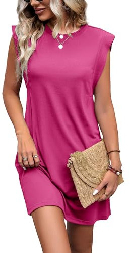 ECOTISH Vestiti Estivi Donna Abito Copricostume Vestiti Estivi Corti con Scollo Casual Mare Prendisole (IT, Testo, XL, Regular, Regular, Rosa)
