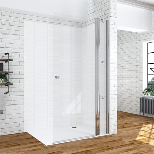 Walk-in-Dusche Duschtür mit Festteil 100 cm Duschabtrennung 2 teilig pendelbar Duschwand Glas Glastür Duschtrennwand Duschablage Klarglas 6 mm NANO-Beschichtung OHNE Magnetprofil-Set OHNE Duschwanne