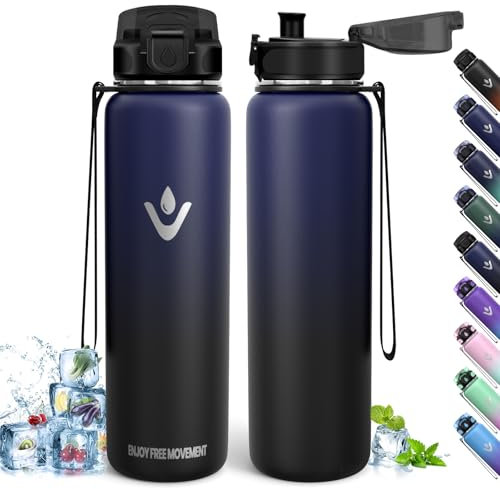 Gourde Inox, 1L sans BPA, Gourde Isotherme, Étanche Isolation à Double Paroi, Gourde Isotherme Inox, Bouteille d'eau, Acier Inoxydable 18/8, Bouteille Isotherme pour Randonnée, Course, Yoga, Ciclismo