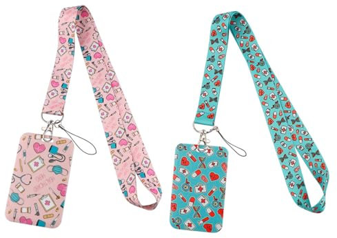 BEPSYOM Confezione da 2 Porta Badge per Carte d'identità per Infermiere, stetoscopio Carino, Porta Badge con Clip, Cordino per Medico, Infermiere, Accessori per Ufficio e Scuola