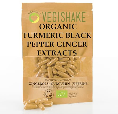 Organic Turmeric Capsules High Strength and Black Pepper with Active Curcumin with Ginger Extracts - Advanced Tumeric - Organic UK British Clean Supplements (400 Capsules)