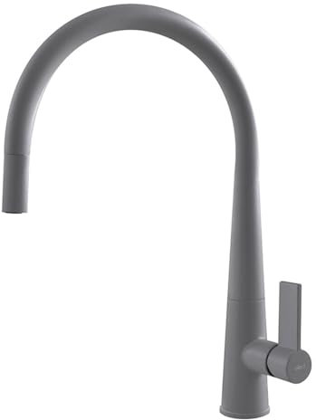 Elleci Rubinetto Miscelatore Cucina Monocomando Canna Girevole Doccetta Estraibile Athena Plus Granitek 48 Grigio Cemento MGKATP48