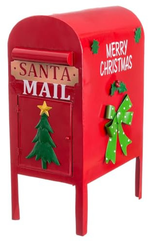 LOLAhome - Buzón de Navidad con Ranura para Cartas Rojo de Metal de 50 cm para el recibidor, la Entrada o el salón