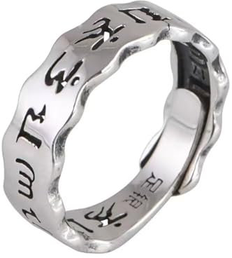 925 Sterling Silber Ringe Om Mani Padme Hum Mantra Ring Frauen Männer Sanskrit Buddhismus Schmuck Offene verstellbare Ringe