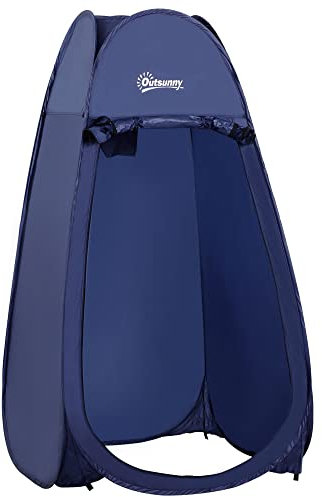 Outsunny Tenda da Doccia Pop Up Impermeabile con Ingresso a Cerniera, Tenda da Spiaggia in Poliestere, Tessuto Oxford e Plastica, 100x100x185 cm, Blu Navy