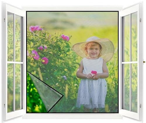 Fliegengitter Fenster ohne Bohren,Feste Größe 100x120cm,Kein Schneiden Erforderlich,Verdicktes Netz nicht leicht zu reißen,Fixiertes Insektenschutz Fenster mit Klettverschluss,Schwarz
