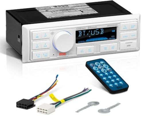 KIT SET PER BOSS AUDIO SYSTEMS MR500UAB autoradio marina 1 din, digital media, ricevitore am/fm, stereo, usb/mp3/wma, con bluetooth, per barca, mare, 1 pezzo + accessori di montaggio