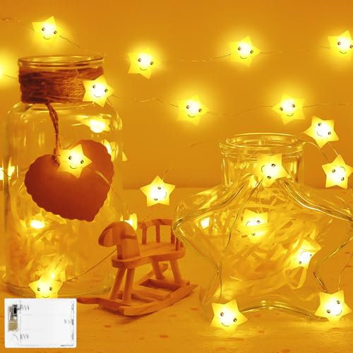 cshare Lichterkette Batterie, 2M 20er LED Sterne Kinder Lichterkette Innen mit Timer, für Zimmer Deko Geburtstag Nachtlicht Party Weihnachts, Warmweiß Sterne