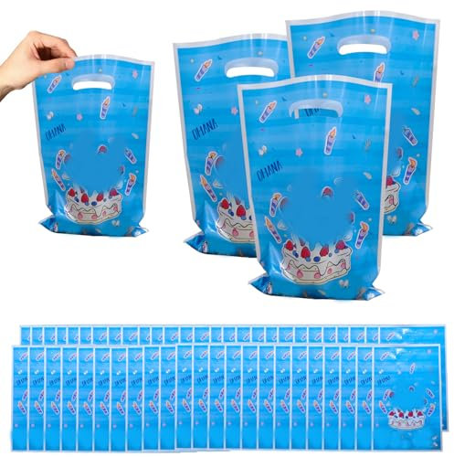50 Pezzi Sacchetto per Caramella, Stitcch Sacchettini Compleanno Bambini, Sacchetti Regalo,Borsa di Regalo per Feste di Compleanno di Natale, Feste a Tema 25 x 16 cm
