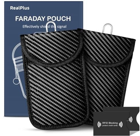 RealPlus Keyless Go Schutz Autoschlüssel, [2 PACK] Medium Schlüsseltasche 5.5 x 3.5 in, mit 2 RFID-Schutztasche, Autoschlüssel Schutz Keyless, Autoschlüssel Hüllen für Auto Sicherheit Anti-Diebstahl
