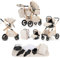 Lnhcrbs Kinderwagen 3 in 1,Kinderwagen & Buggys mit Autositz mit verstellbarem Griff,Kinderwagen mit Feststellbaren Vorderrädern, für 22 kg, 0-4 Jahre（Beige）