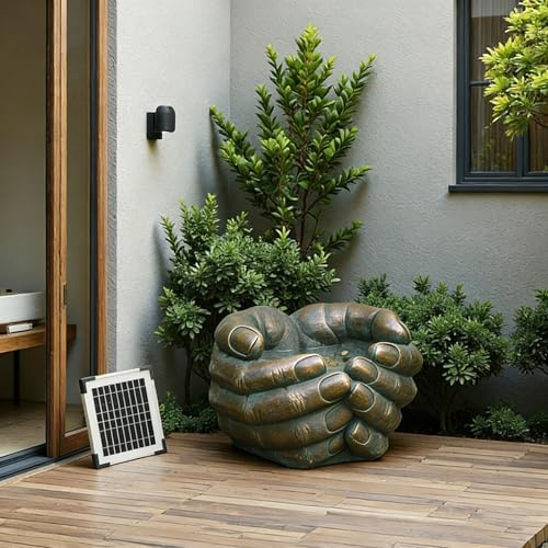 Bumilgar 31cm Solar Water Fountain, Outdoor Zen Buddha's Hand Bubbling Water Feature with LED Lights, Suitable for Garden, Terrace, Backyard, Deck, Porch and Outdoor Decoration, GOLD