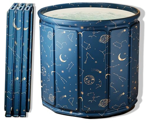 AYES Bañera plegable para adultos, bañera de hielo portátil para entrenamiento de terapia de agua fría, bañera de buceo al aire libre, bañera independiente para ducha, spa y sauna (azul planeta, 80 cm