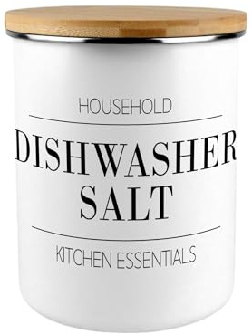 Minimalist Dishwasher Salt Canister - Modern Black & White Home/Kitchen Large Enamel Cleaning Storage Jar Gift