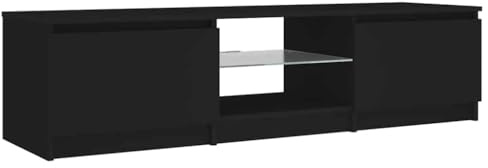 Hommdiy TV-Schrank mit LED-Leuchten Lowboard Sideboard Fernsehschrank Fernsehtisch TV Möbel Schwarz 140x40x36 cm