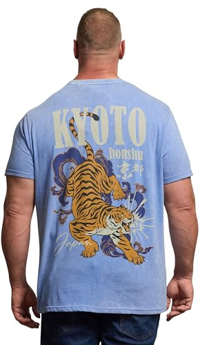 BadRhino Big & Tall Acid Wash Kyoto Tiger Graphic T-Shirt - Men's - Plus Size Curve Light Blue
