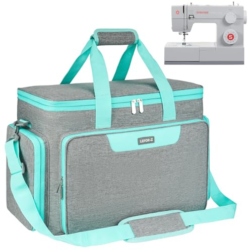 LEFOR·Z Sewing Machine Bag,Sewing Machine Carry Case with Pockets for Sewing Machines and Sewing Accessories,Sewing Bag Fit for Most Standard Size Singer,Brother,Janome,Sewing Box Large,Grey/Green