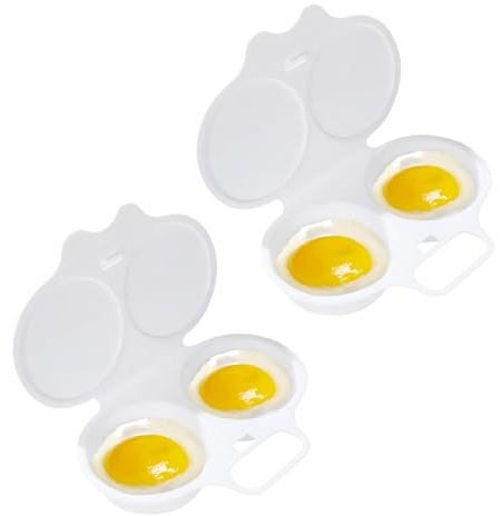 2Pcs Egg Poacher, Microwave Egg Boiler Poacher, 2 Cavity Nonstick Poached Egg Maker With Lid, Egg Poacher Microwave Egg Cooker, Double Drain Poached Egg Cups Egg Poachers