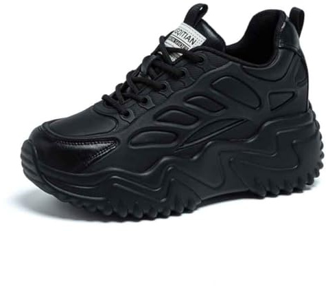 VEACAM Stivali con Zeppa Nascosta da Donna con Lacci, Comodi, Traspiranti, Antiscivolo, Scarpe da Passeggio alla Moda,Nero,40 EU