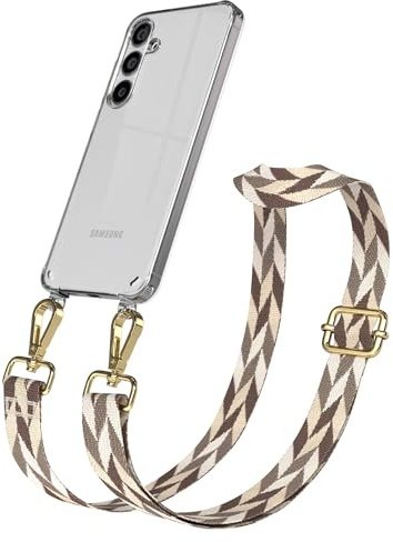 EAZY CASE Handykette - Verstellbares Taschenband kompatibel mit Galaxy S24 Plus, Schulterriemen, Handykordel mit Silikon Hülle, Umhängetasche, Braun/Taupe Mix Gold