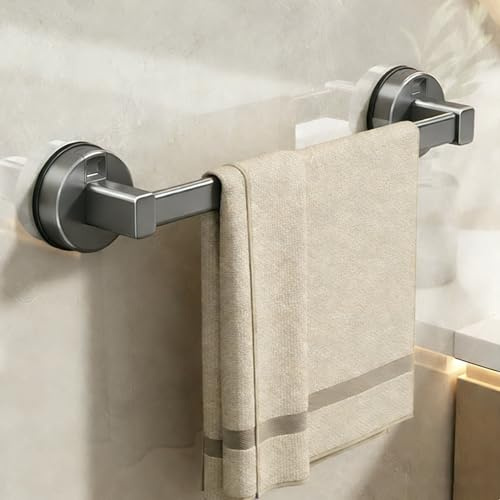 Porta Asciugamani Bagno Ventosa, 40cm Portasciugamani a Ventosa Porta Asciugamani Bagno Alluminio Resistente Portasciugamani per Cucina e Bagno (Grigio)