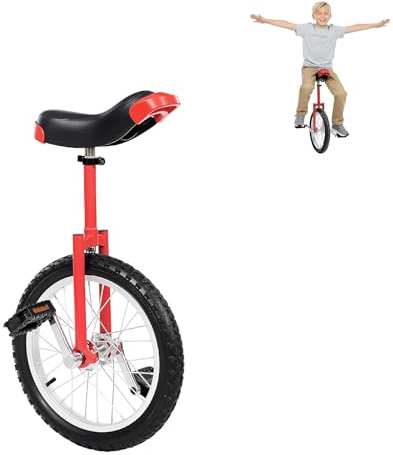 HUOMMGS Einrad 16 Zoll Gleichgewichtstrainingeinrad Höhenverstellbar Einrad Kinder für 1,2–1,55m Kinder Upgradeeinrad mit Ergonomischer Sattel für Anfänger und Profis Unisex (Rot)