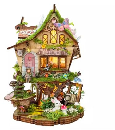 Kit de 137 cabanes miniatures, cabane dans les arbres 3D en bois avec système LED à détection tactile, verdure miniature, cadeaux et décoration d'intérieur pour adultes