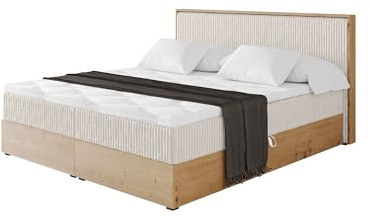 ALTDECOR Boxspringbett mit Matratze und Lattenrost, Topper, Polsterbett mit Bettkasten, Bett mit Stauraum H4-Matratze, Doppelbett, Boxbett - LOLLI9 Creme 200x200