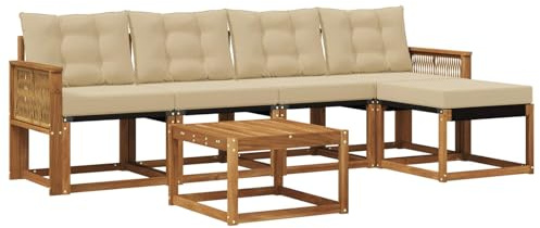 vidaXL Outdoor-Sofagarnitur mit Kissen 6 pcs Natur und Beige, Gartenmöbel, modernes Outdoor-Sofa, modulare Sitzgruppe für Terrasse und Lounge, langlebig und bequem