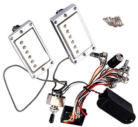 Lurrose Humbucker Gitarren Tonabnehmer aktiv mit elektronischer Schaltung, 1 Stück Silber, Batteriefach inklusive, passend für elektrische Gitarren und Bässe im Austausch