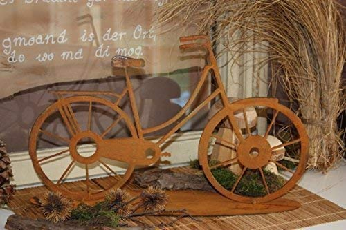 Rostikal Edelrost Deko Fahrrad 41 x 25 cm Vintage Tischdeko Gartendeko Rost Bike auf Bodenplatte