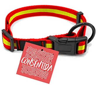 Collar de Seguridad para Perros Pequeños T1 - 20 - 35 x 1 cm - Fabricado en Nylon - Diseño Bandera de España - Talla S - Muy Resistente y Confortable - Accesorios para Perros - Consentida