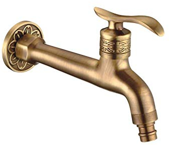 Nostalgie Messing Waschtischarmatur für Waschmaschine - Antik einhebelmischer Wasserhahn 1/2 Zoll Wandhalterung Einlochmontage Wannenarmatur für Balkon Garten - mit Wasserleitung angeschlossen, Lang