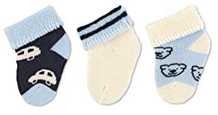 Sterntaler Erstlingssocken 3er Pack Autos - Baby Socken mit Innenfrottee und Umschlag - hautsympathische Neugeborenen Socken mit hohem Baumwollanteil - Jungen Motiv Strümpfe, cremeweiß, 0