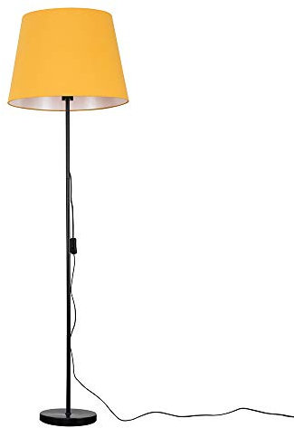 Modern Standard Floor Lamp in a Black Metal Finish with an Extra Large Mustard Tapered Light Shade