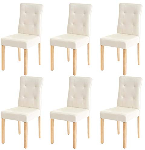 6er-Set Esszimmerstuhl HWC-E58, Stuhl Essstühle - Kunstleder Creme, helle Beine