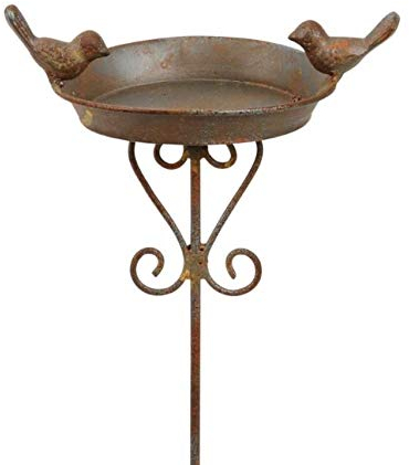 Rostalgie Rostoptik Vogeltränke mit 2 Vögeln auf Stab 88 cm Gartenstecker Vogelbad