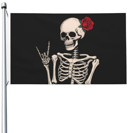 Rock and Roll Skelett Totenkopf Boho Hippie doppelseitig bedruckte Flagge 90 x 150 cm Garten Hof Haus Flaggen Grußbanner Indoor Outdoor Party Home Decor